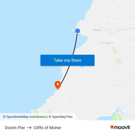 Doolin Pier to Cliffs of Moher map