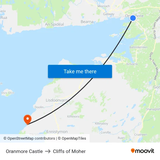 Oranmore Castle to Cliffs of Moher map
