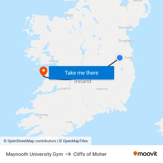Maynooth University Gym to Cliffs of Moher map