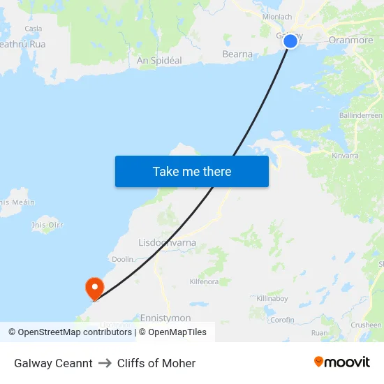Galway Ceannt to Cliffs of Moher map