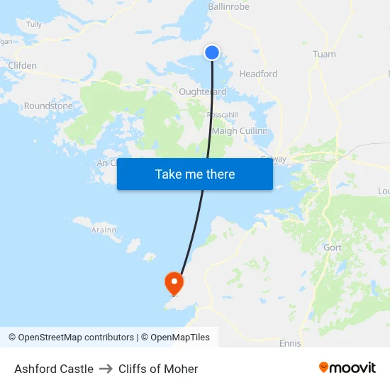 Ashford Castle to Cliffs of Moher map
