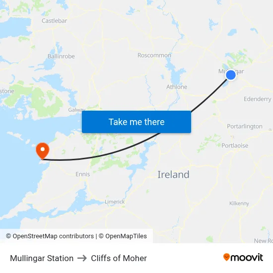 Mullingar Station to Cliffs of Moher map