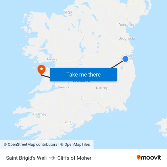 Saint Brigid's Well to Cliffs of Moher map