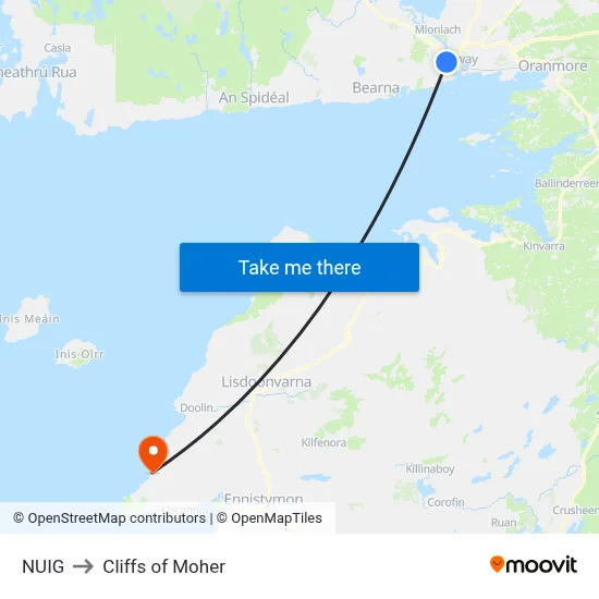 NUIG to Cliffs of Moher map