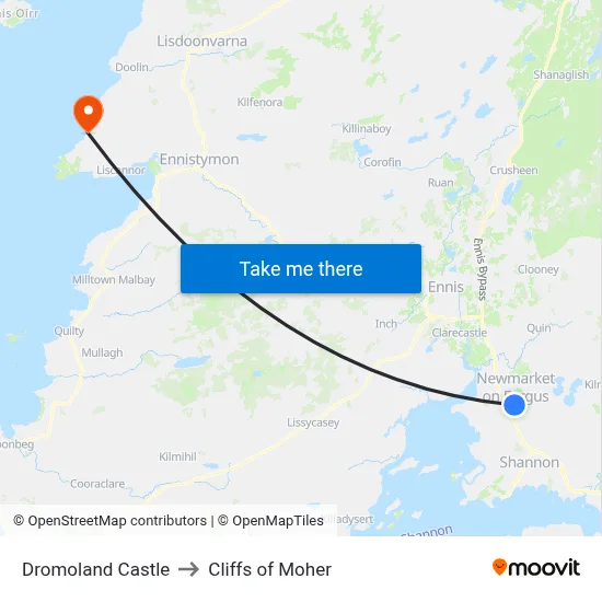 Dromoland Castle to Cliffs of Moher map