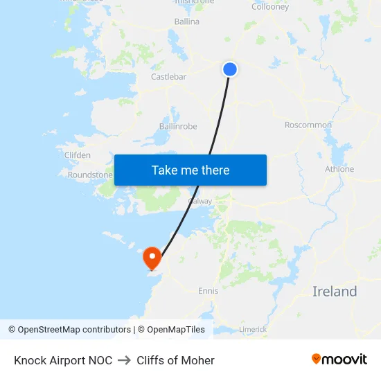 Knock Airport NOC to Cliffs of Moher map