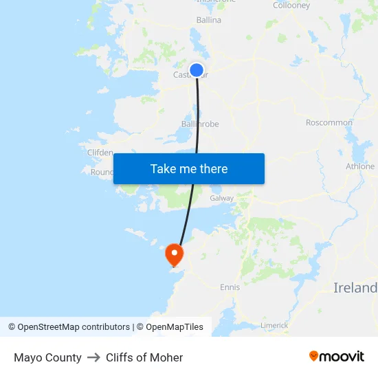 Mayo County to Cliffs of Moher map