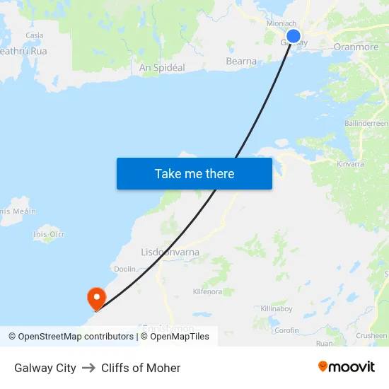 Galway City to Cliffs of Moher map