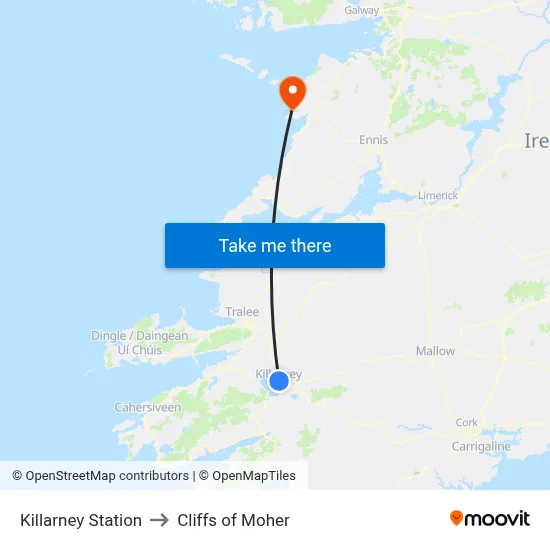 Killarney Station to Cliffs of Moher map