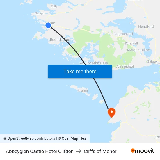 Abbeyglen Castle Hotel Clifden to Cliffs of Moher map