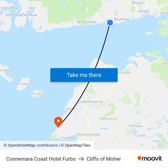 Connemara Coast Hotel Furbo to Cliffs of Moher map