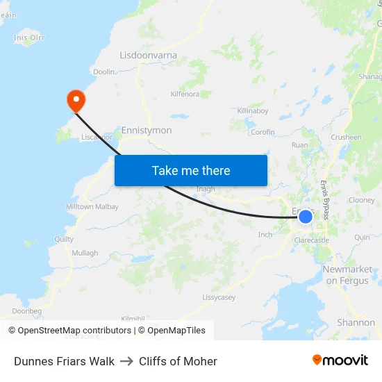 Dunnes Friars Walk to Cliffs of Moher map