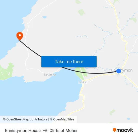 Ennistymon House to Cliffs of Moher map