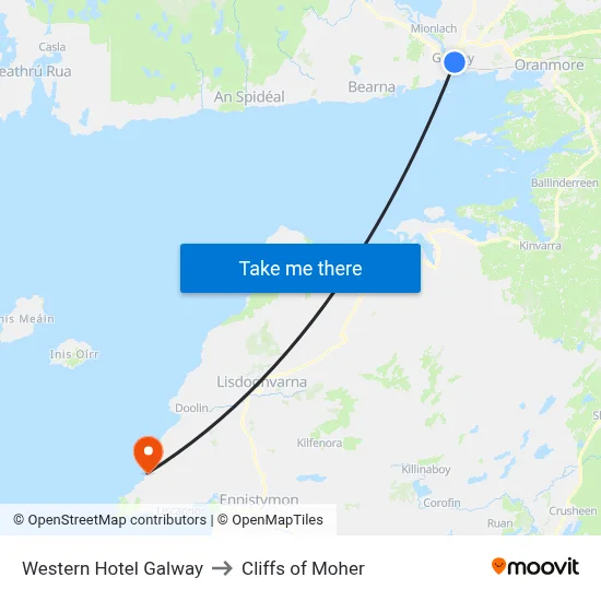 Western Hotel Galway to Cliffs of Moher map