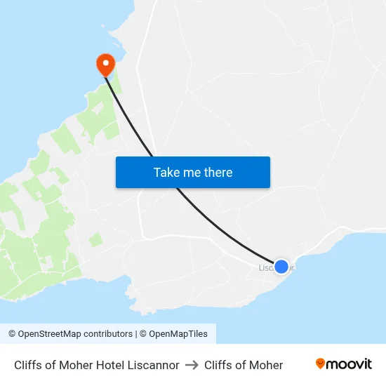 Cliffs of Moher Hotel Liscannor to Cliffs of Moher map