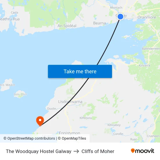 The Woodquay Hostel Galway to Cliffs of Moher map