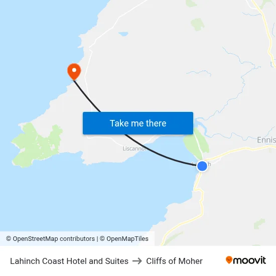 Lahinch Coast Hotel and Suites to Cliffs of Moher map