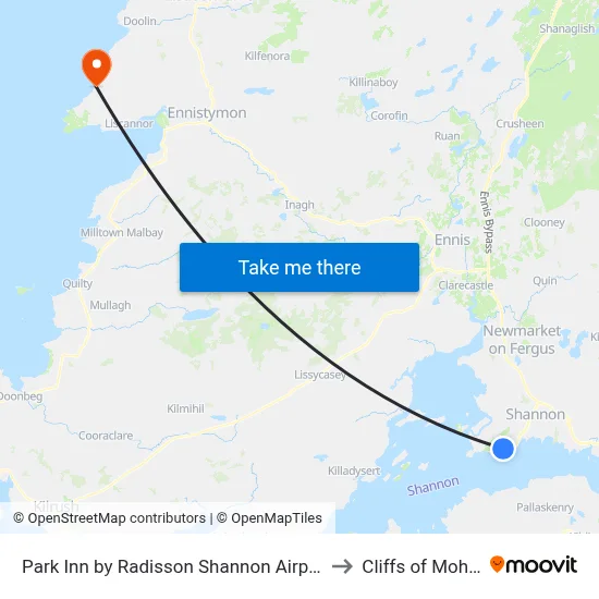 Park Inn by Radisson Shannon Airport to Cliffs of Moher map
