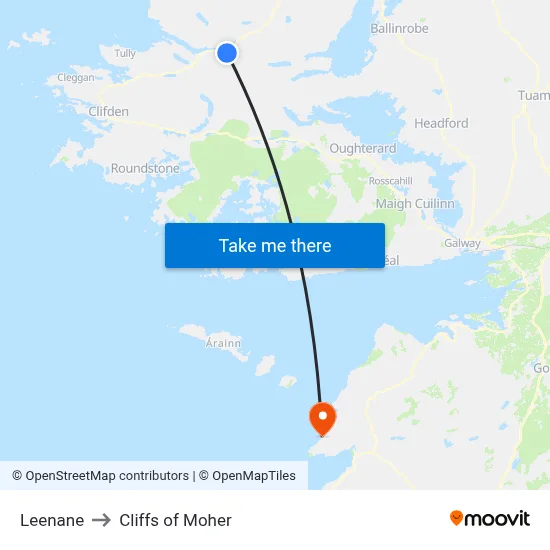 Leenane to Cliffs of Moher map