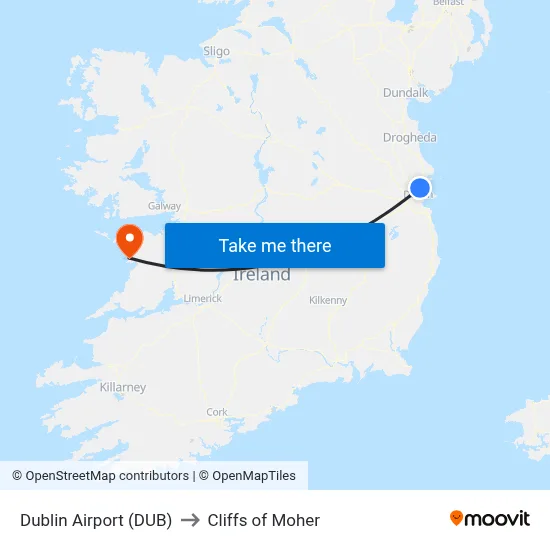 Dublin Airport (DUB) to Cliffs of Moher map