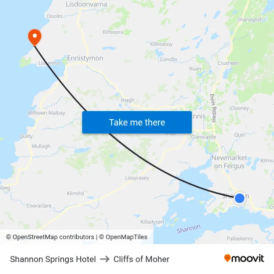 Shannon Springs Hotel to Cliffs of Moher map