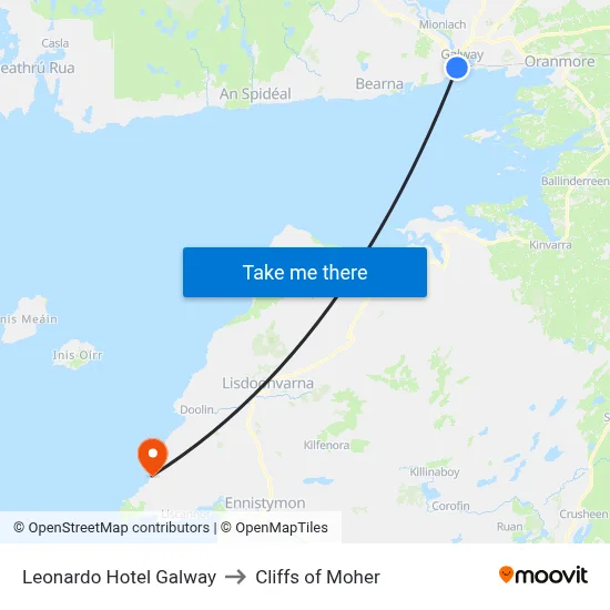 Leonardo Hotel Galway to Cliffs of Moher map