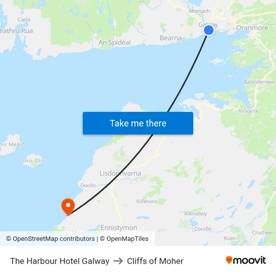 The Harbour Hotel Galway to Cliffs of Moher map