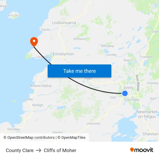 County Clare to Cliffs of Moher map