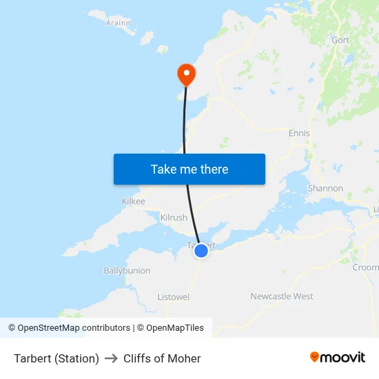 Tarbert (Station) to Cliffs of Moher map