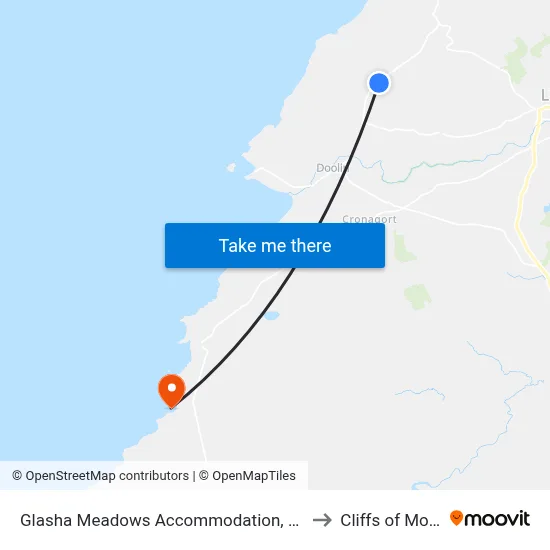 Glasha Meadows Accommodation, Doolin to Cliffs of Moher map
