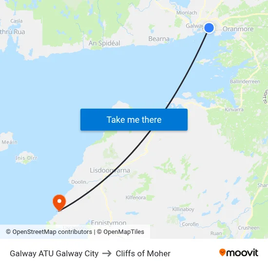 Galway ATU Galway City to Cliffs of Moher map