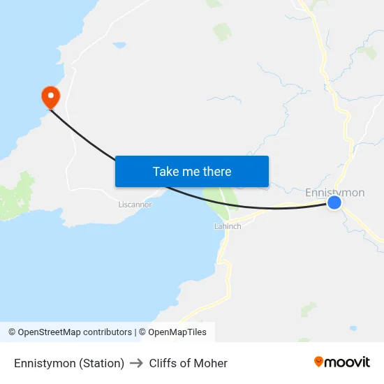 Ennistymon (Station) to Cliffs of Moher map