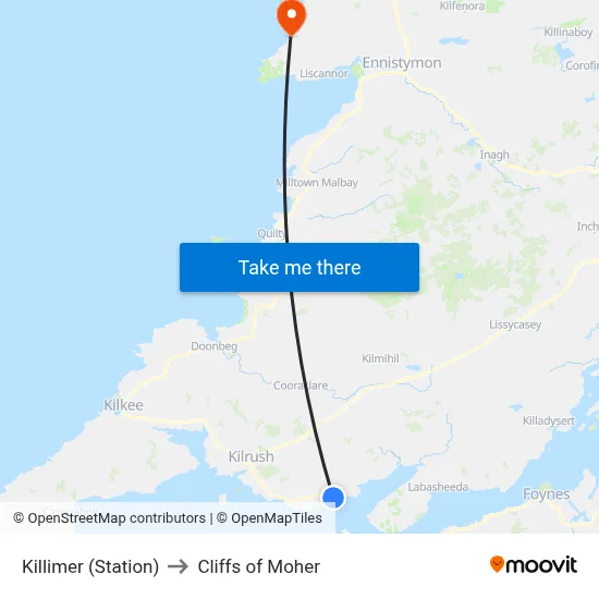 Killimer (Station) to Cliffs of Moher map