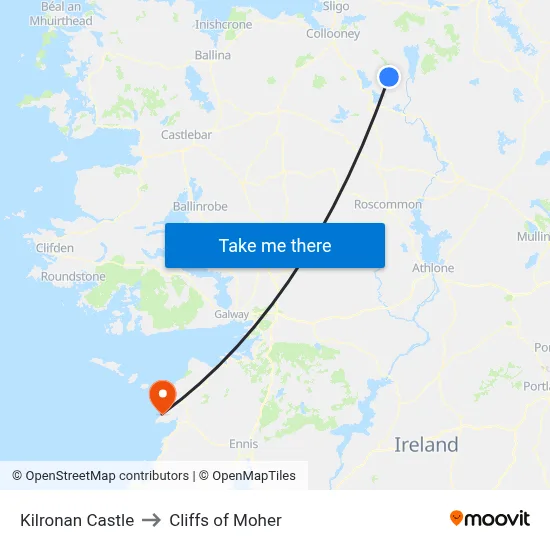 Kilronan Castle to Cliffs of Moher map