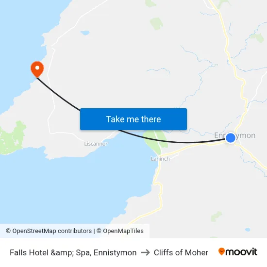 Falls Hotel &amp; Spa, Ennistymon to Cliffs of Moher map