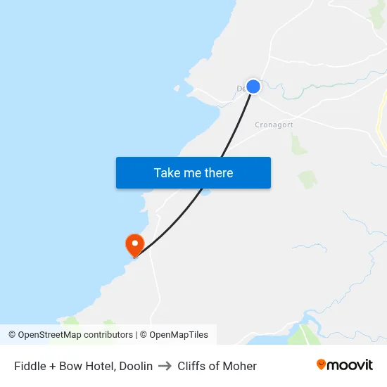 Fiddle + Bow Hotel, Doolin to Cliffs of Moher map