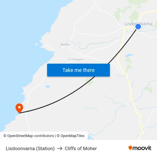 Lisdoonvarna (Station) to Cliffs of Moher map