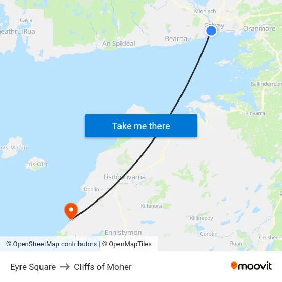 Eyre Square to Cliffs of Moher map