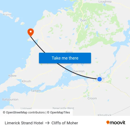 Limerick Strand Hotel to Cliffs of Moher map