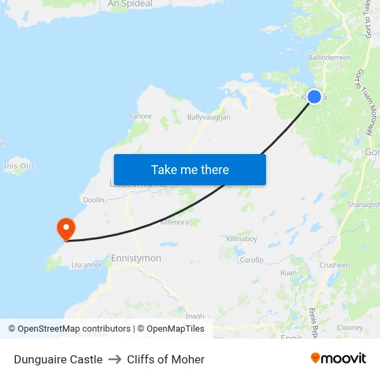 Dunguaire Castle to Cliffs of Moher map
