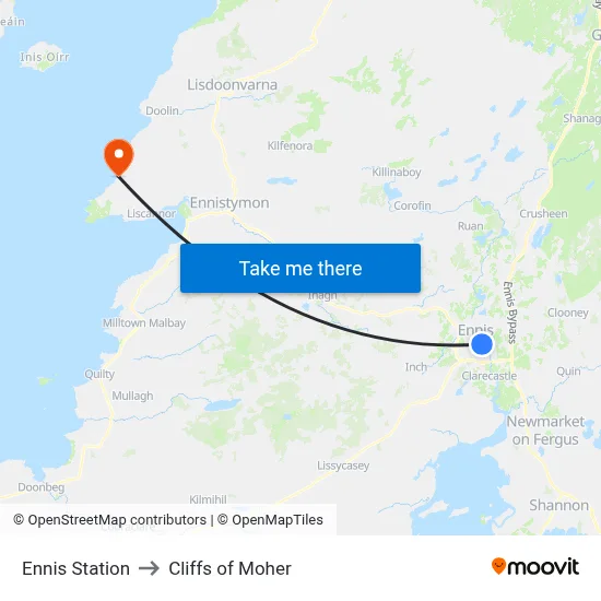 Ennis Station to Cliffs of Moher map