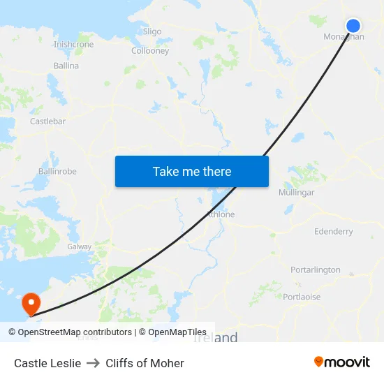 Castle Leslie to Cliffs of Moher map