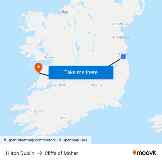 Hilton Dublin to Cliffs of Moher map