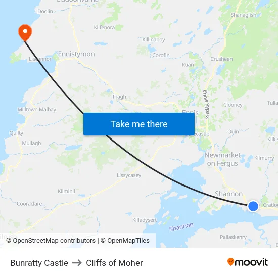 Bunratty Castle to Cliffs of Moher map