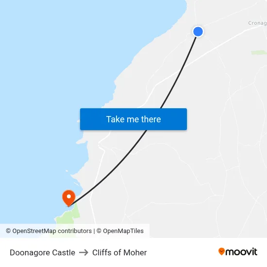 Doonagore Castle to Cliffs of Moher map