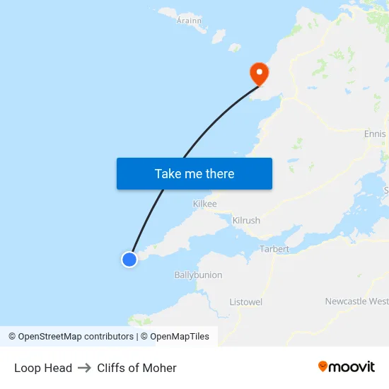 Loop Head to Cliffs of Moher map