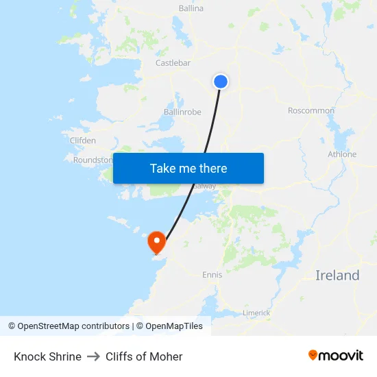 Knock Shrine to Cliffs of Moher map