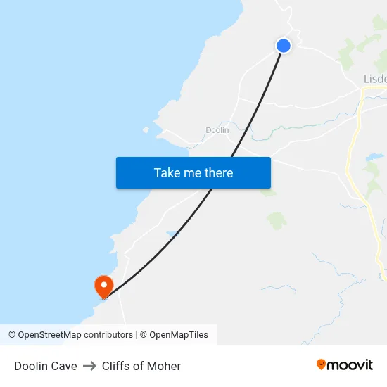 Doolin Cave to Cliffs of Moher map