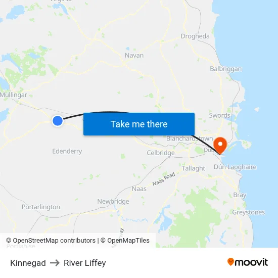 Kinnegad to River Liffey map