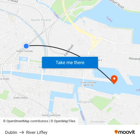 Dublin to River Liffey map